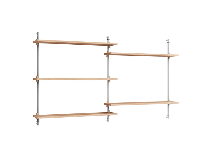 Wall Shelving System Sets (85 cm) by Moebe - WS.85.2 / Stainless Steel Uprights / Oiled Oak
