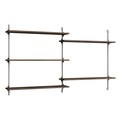 Wall Shelving System Sets (85 cm) by Moebe - WS.85.2 / Stainless Steel Uprights / Smoked Oak