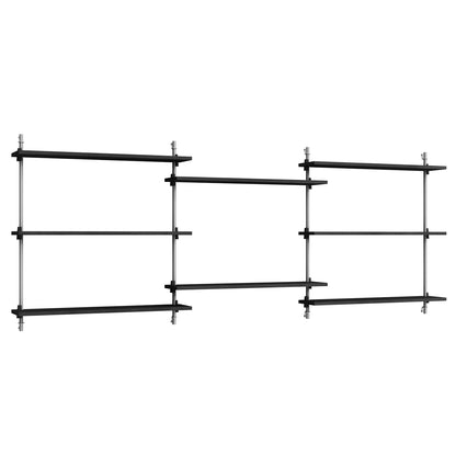 Wall Shelving System Sets (85 cm) by Moebe - WS.85.3 / Stainless Steel Uprights / Black Painted Oak