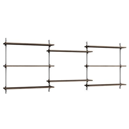 Wall Shelving System Sets (85 cm) by Moebe - WS.85.3 / Stainless Steel Uprights / Smoked Oak
