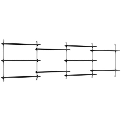 Wall Shelving System Sets (85 cm) by Moebe - WS.85.4 / Stainless Steel Uprights / Black Painted Oak