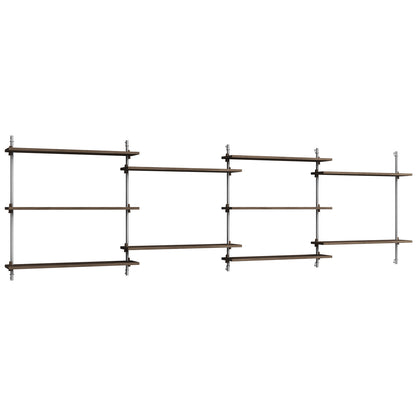 Wall Shelving System Sets (85 cm) by Moebe - WS.85.4 / Stainless Steel Uprights / Smoked Oak