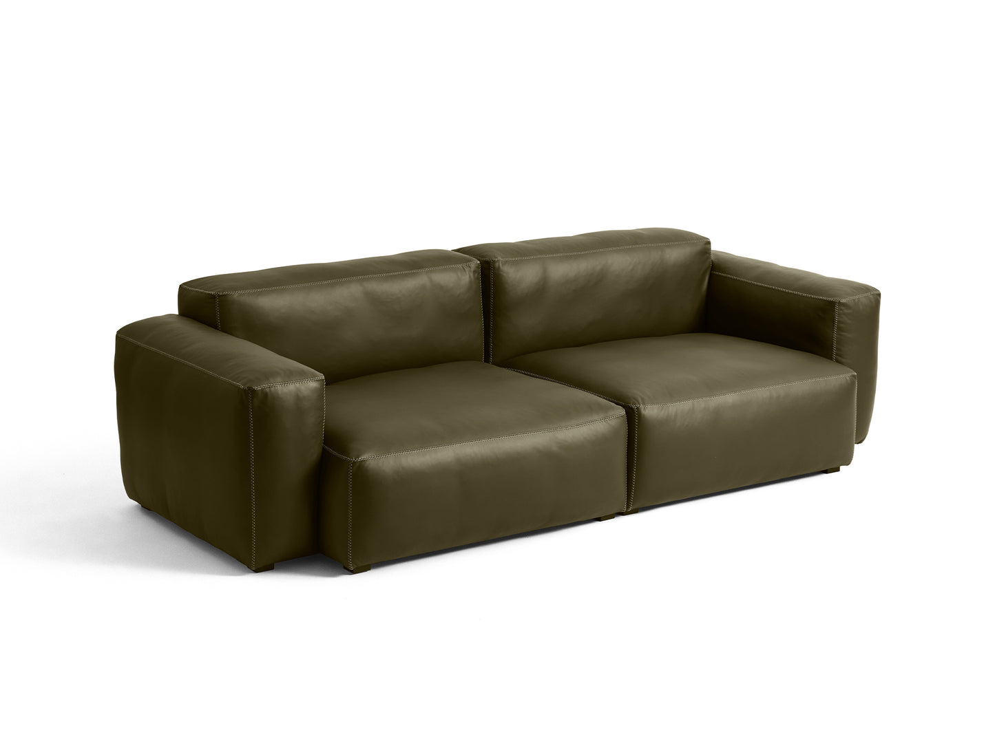 Mags Soft 2.5 Seater Sofa (Low Armrest) by HAY - Forest Sense Leather / Beige Stitches