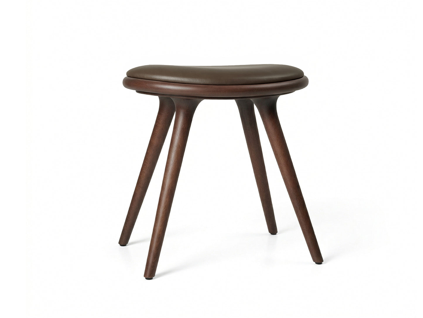Mater Low Stool - Brown Stained Beech Base / Dark Brown Nuance Leather Seat