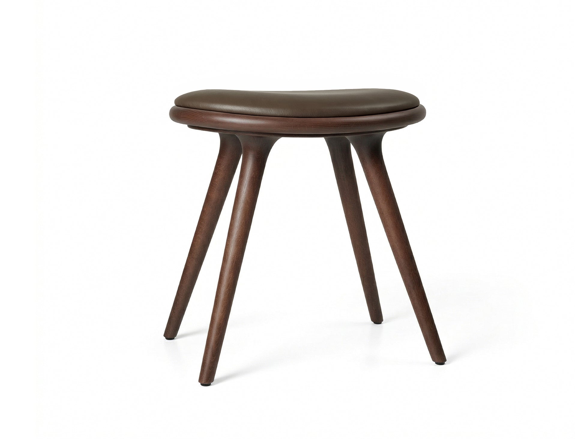 Mater Low Stool - Brown Stained Beech Base / Dark Brown Nuance Leather Seat
