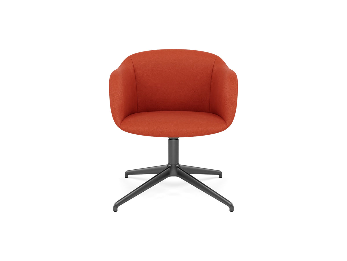 Muuto Fiber Soft Armchair / Anthracite Swivel Base / Easy Leather / Redorange 245