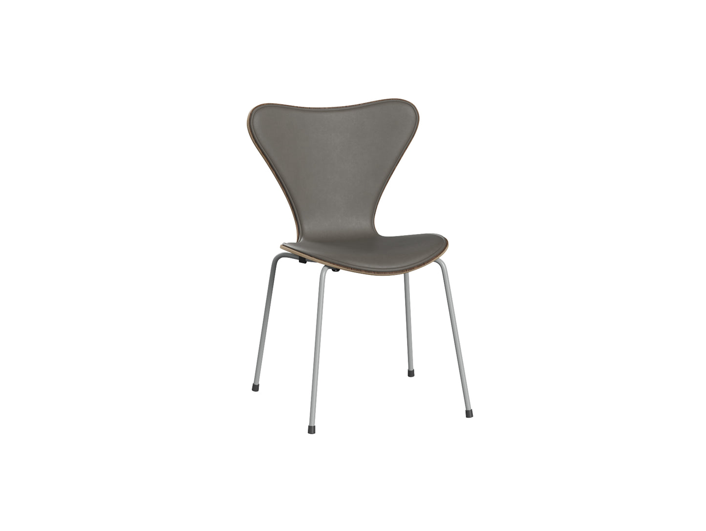 Series 7™ 3107 Dining Chair (Front Upholstered) by Fritz Hansen - Nine Grey Steel /  Front: Essential Lava Leather / Back: Clear Lacquered Walnut Veneer