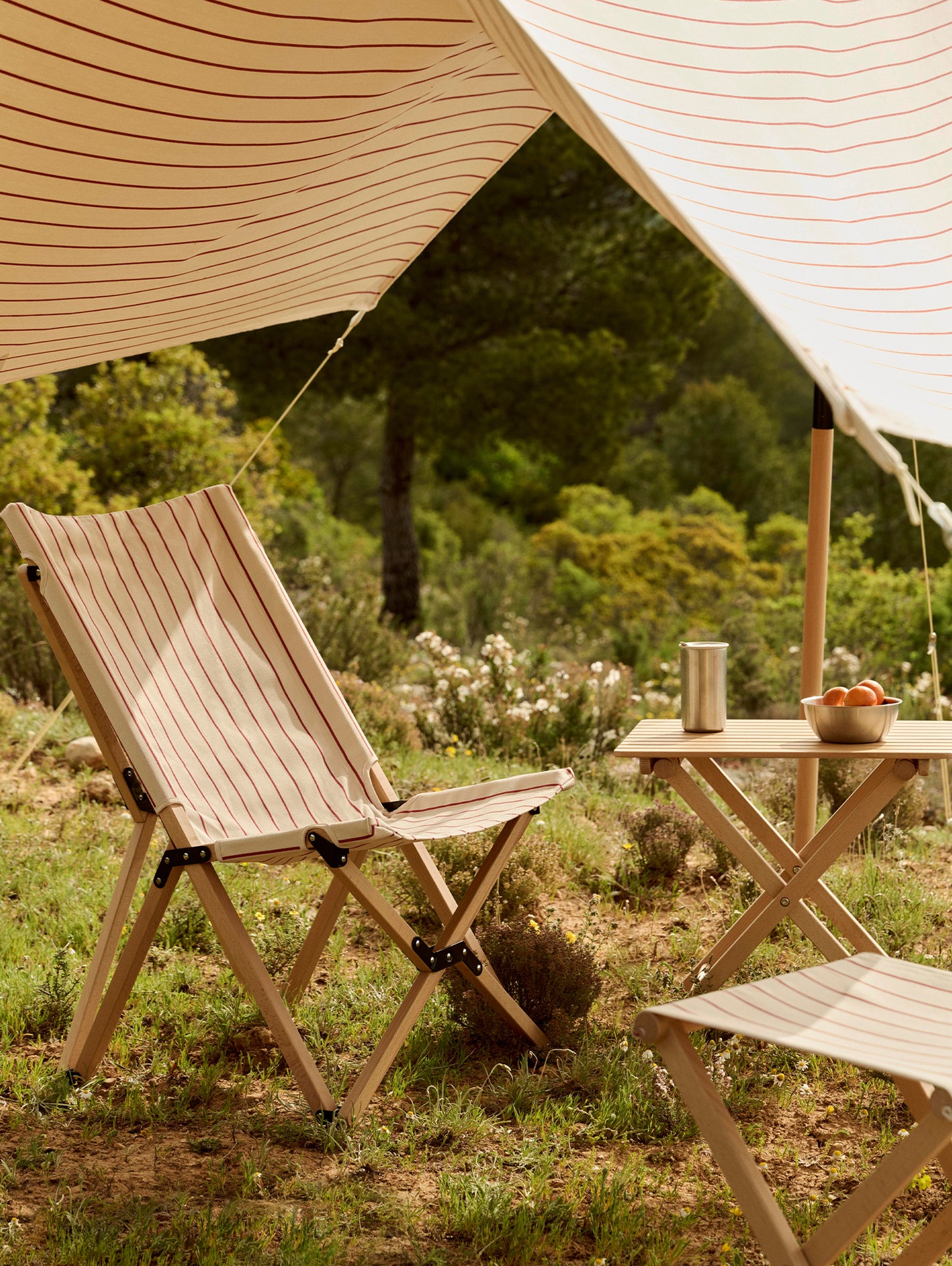 Outdoor Market Folding Chair by HAY - Beige with Red Stripe