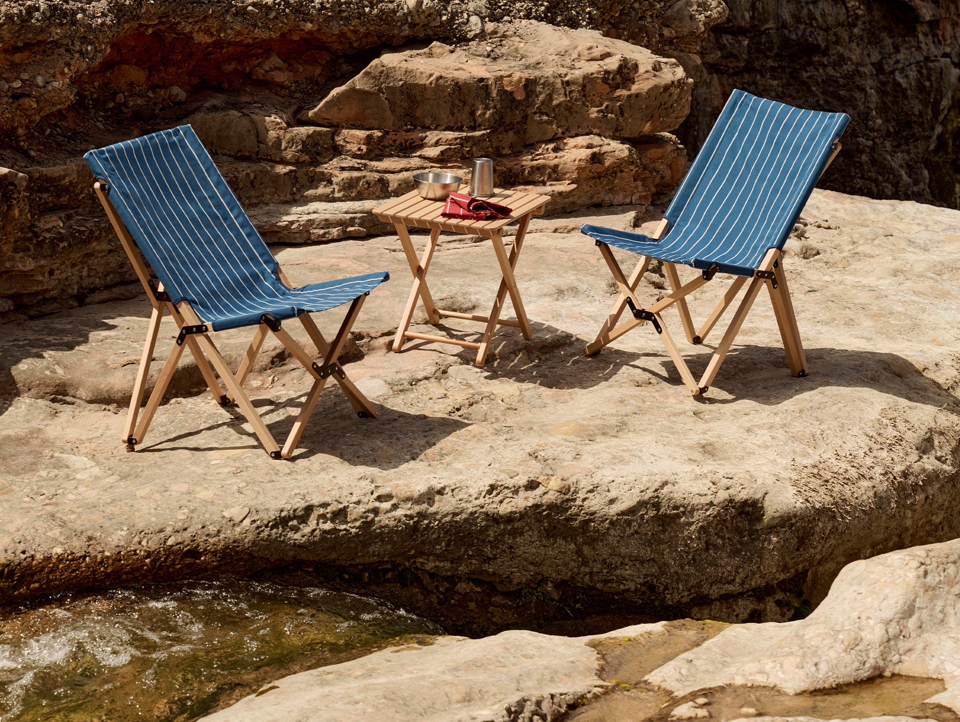 Outdoor Market Folding Chair by HAY - Blue with Beige Stripe
