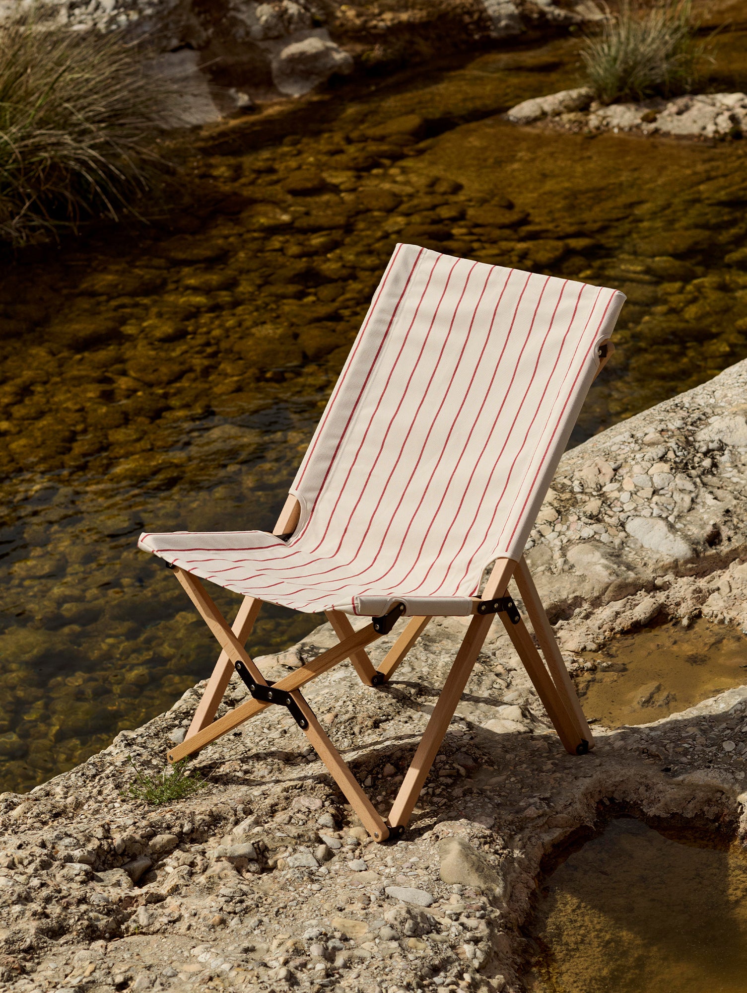 Outdoor Market Folding Chair by HAY - Beige with Red Stripe