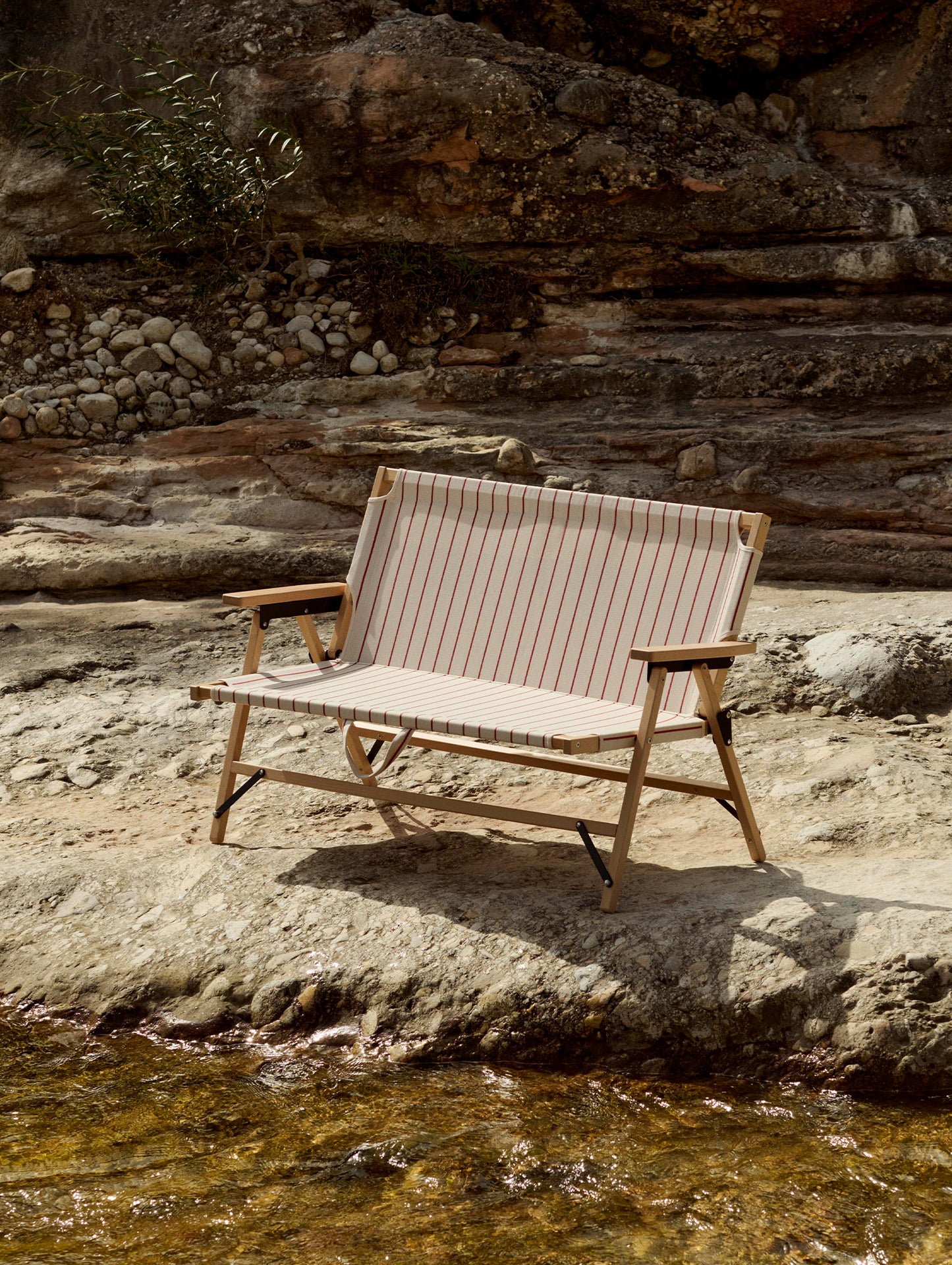 Outdoor Market Folding Sofa by HAY - Beige with Red Stripe