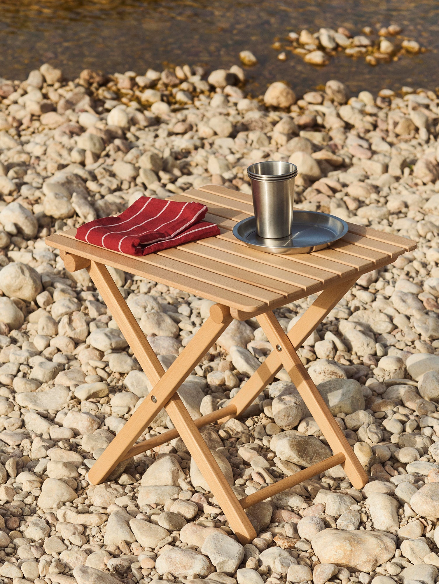 Outdoor Market Tea Towel by HAY - Beige with Red Stripe