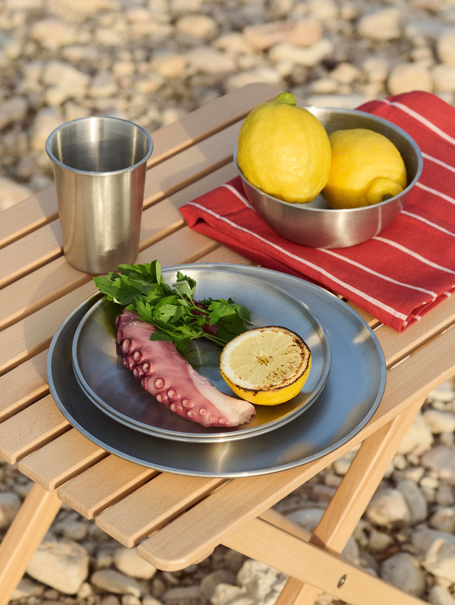 Outdoor Market Tea Towel by HAY - Beige with Red Stripe