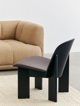 Chisel Lounge Chair (Front Upholstery) by HAY - Black Lacquered Oak / Dark Brown Sense Leather