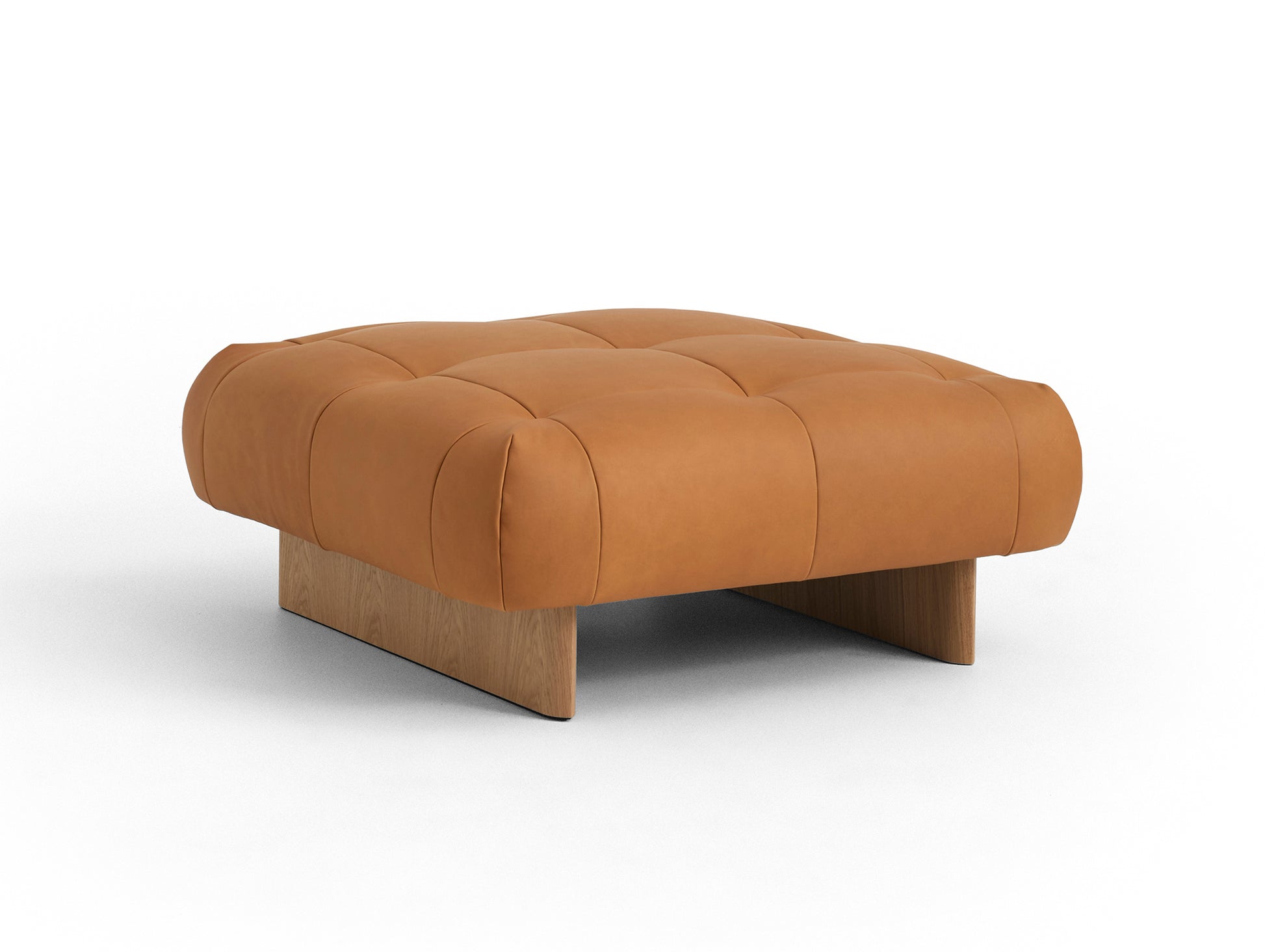 Quilton Lift Ottoman by HAY - Lacquered Oak / Sense Cognac Leather