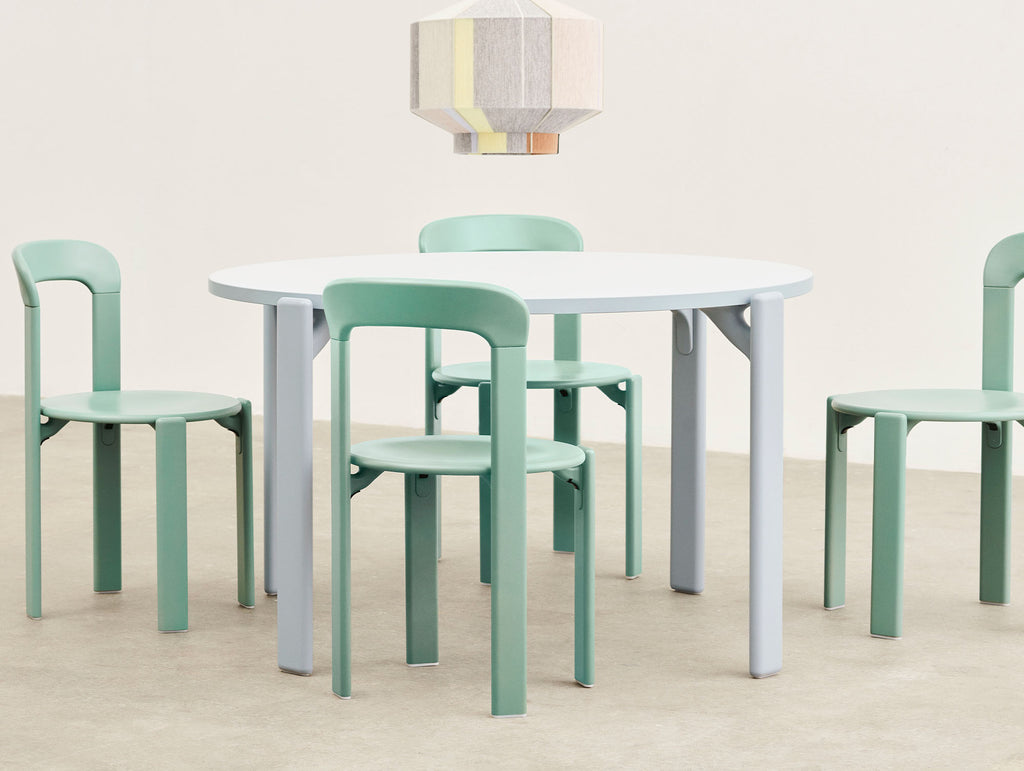 Rey Dining Table by HAY - Gull Laminate Tabletop / Slate Blue Beech Frame