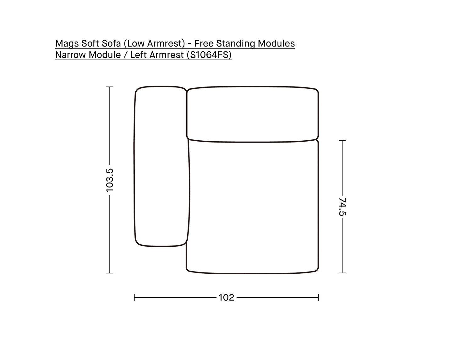 Mags Soft Sofa (Low Armrest) - Free Standing Modules by HAY / Narrow Module / Left Armrest (S1064FS)