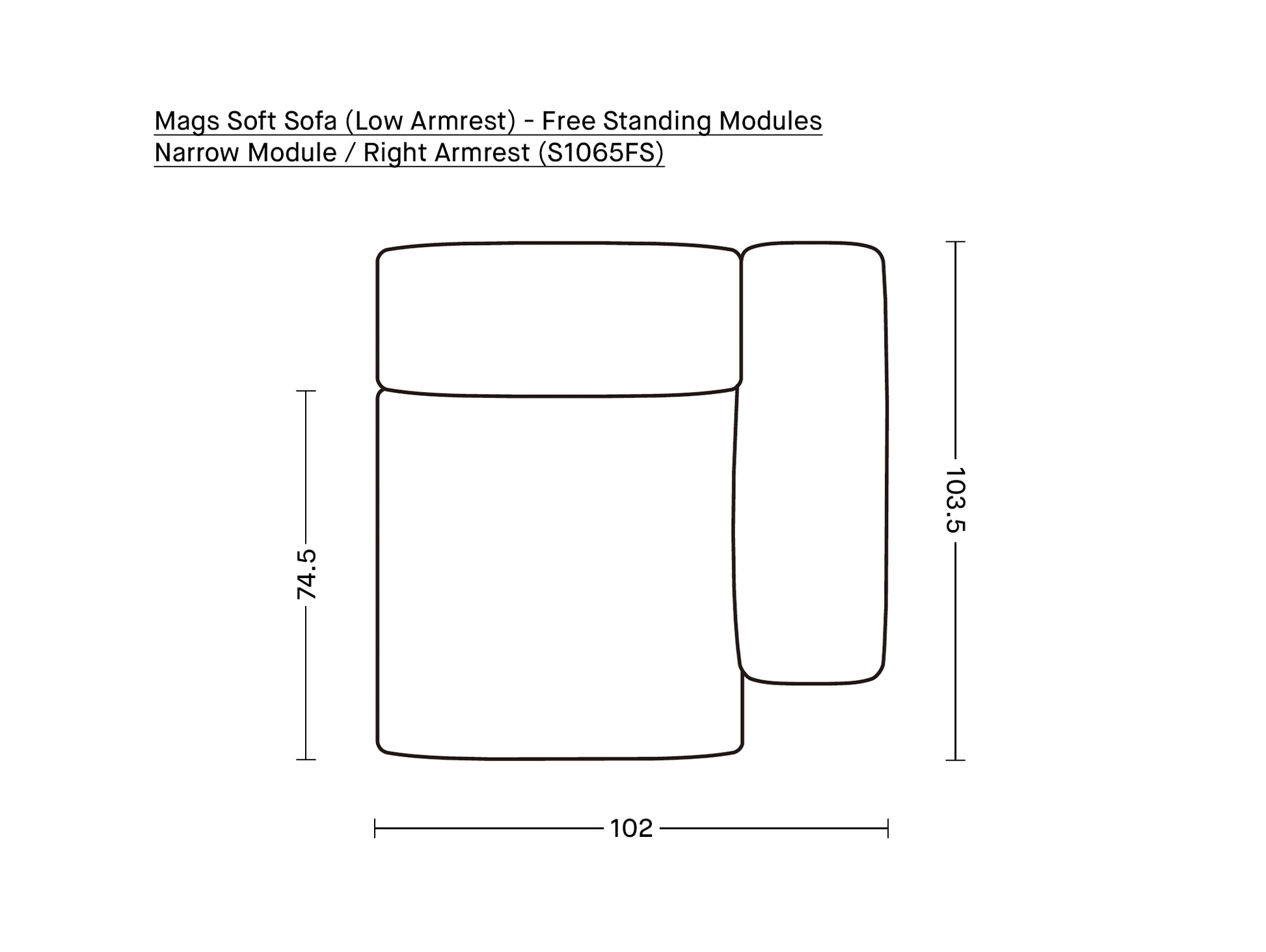 Mags Soft Sofa (Low Armrest) - Free Standing Modules by HAY / Narrow Module / Right Armrest (S1065FS)