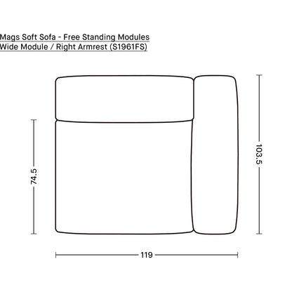 Mags Soft Sofa - Free Standing Modules by HAY / Wide Module / Right Armrest (S1961FS)