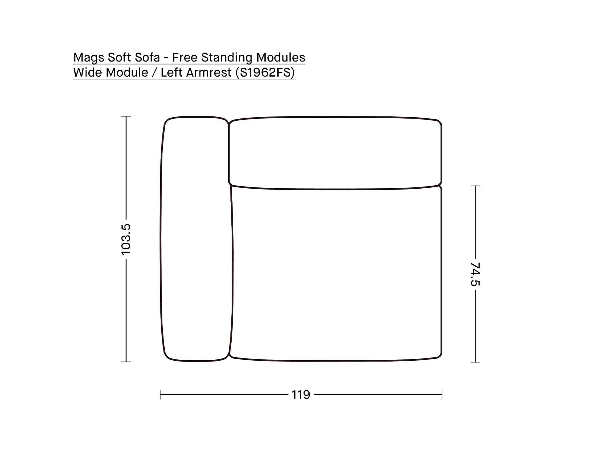 Mags Soft Sofa - Free Standing Modules by HAY / Wide Module / Left Armrest (S1962FS)