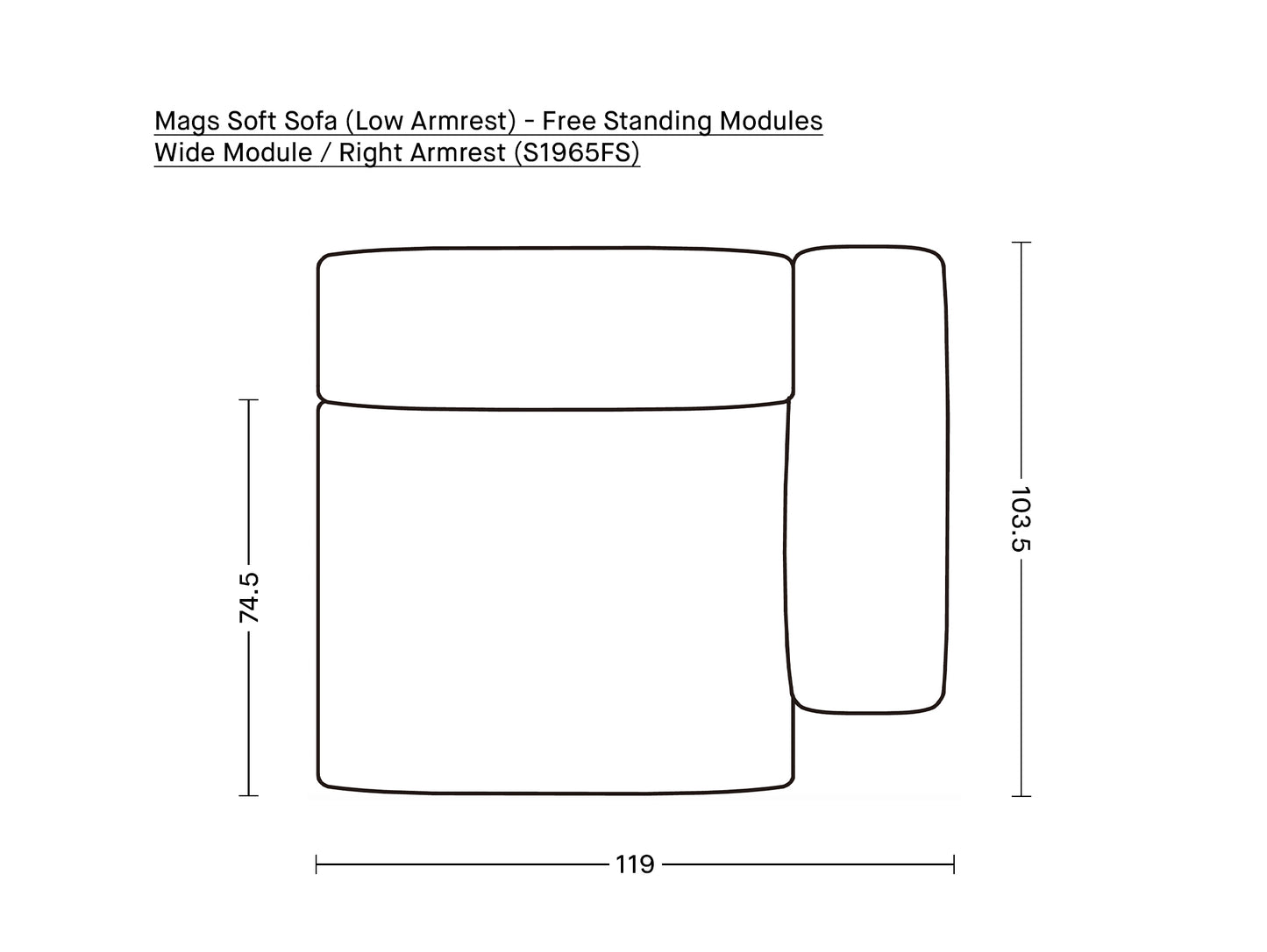 Mags Soft Sofa (Low Armrest) - Free Standing Modules by HAY / Wide Module / Right Armrest (S1965FS)