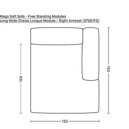 Mags Soft Sofa - Free Standing Modules by HAY / Long Wide Chaise Longue Module / Right Armrest (S7261FS)
