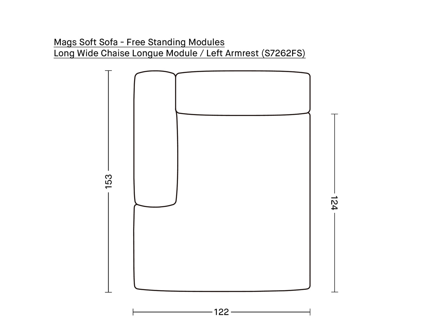 Mags Soft Sofa - Free Standing Modules by HAY / Long Wide Chaise Longue Module / Left Armrest (S7262FS)