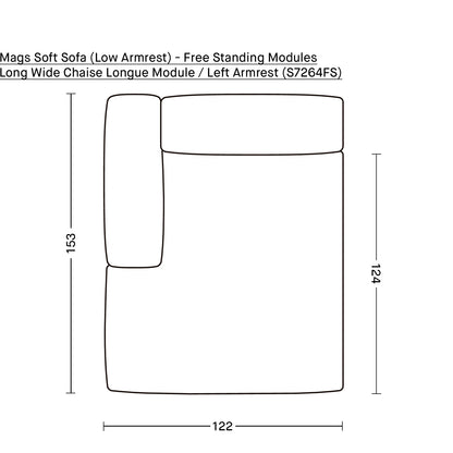 Mags Soft Sofa (Low Armrest) - Free Standing Modules by HAY / Long Wide Chaise Longue Module / Left Armrest (S7264FS)