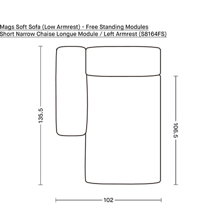 Mags Soft Sofa (Low Armrest) - Free Standing Modules by HAY / Short Narrow Chaise Longue Module / Left Armrest (S8164FS)