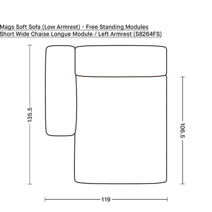 Mags Soft Sofa (Low Armrest) - Free Standing Modules by HAY / Short Wide Chaise Longue Module / Left Armrest (S8264FS)