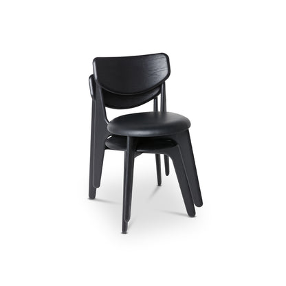 Slab Dining Chair Upholstered by Tom Dixon - Black Lacquered Oak / Black Leather