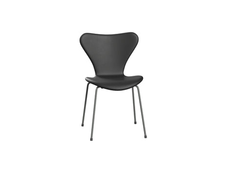 Series 7™ 3107 Dining Chair (Fully Upholstered) by Fritz Hansen - Silver Grey Steel / Essential Black Leather