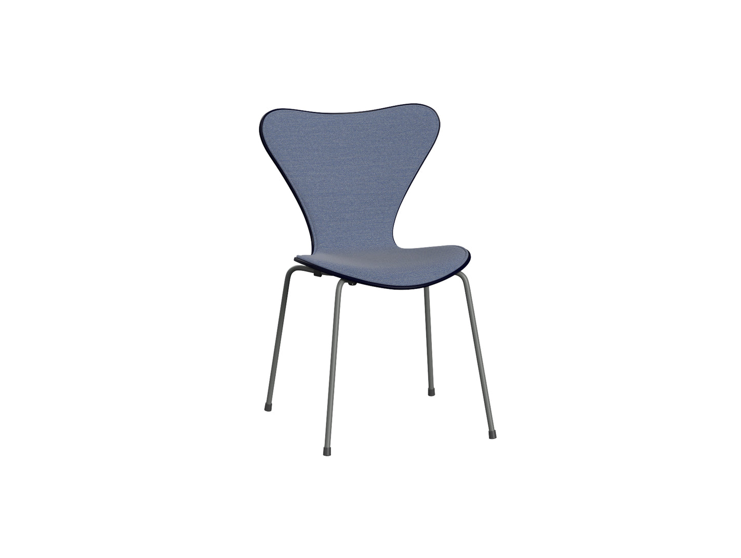 Series 7™ 3107 Dining Chair (Front Upholstered) by Fritz Hansen - Silver Grey Steel / Front: Steelcut Trio 3 716 / Back: Midnight Blue Lacquered Veneer