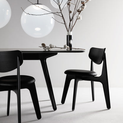 Slab Dining Chair Upholstered by Tom Dixon - Black Lacquered Oak / Black Leather