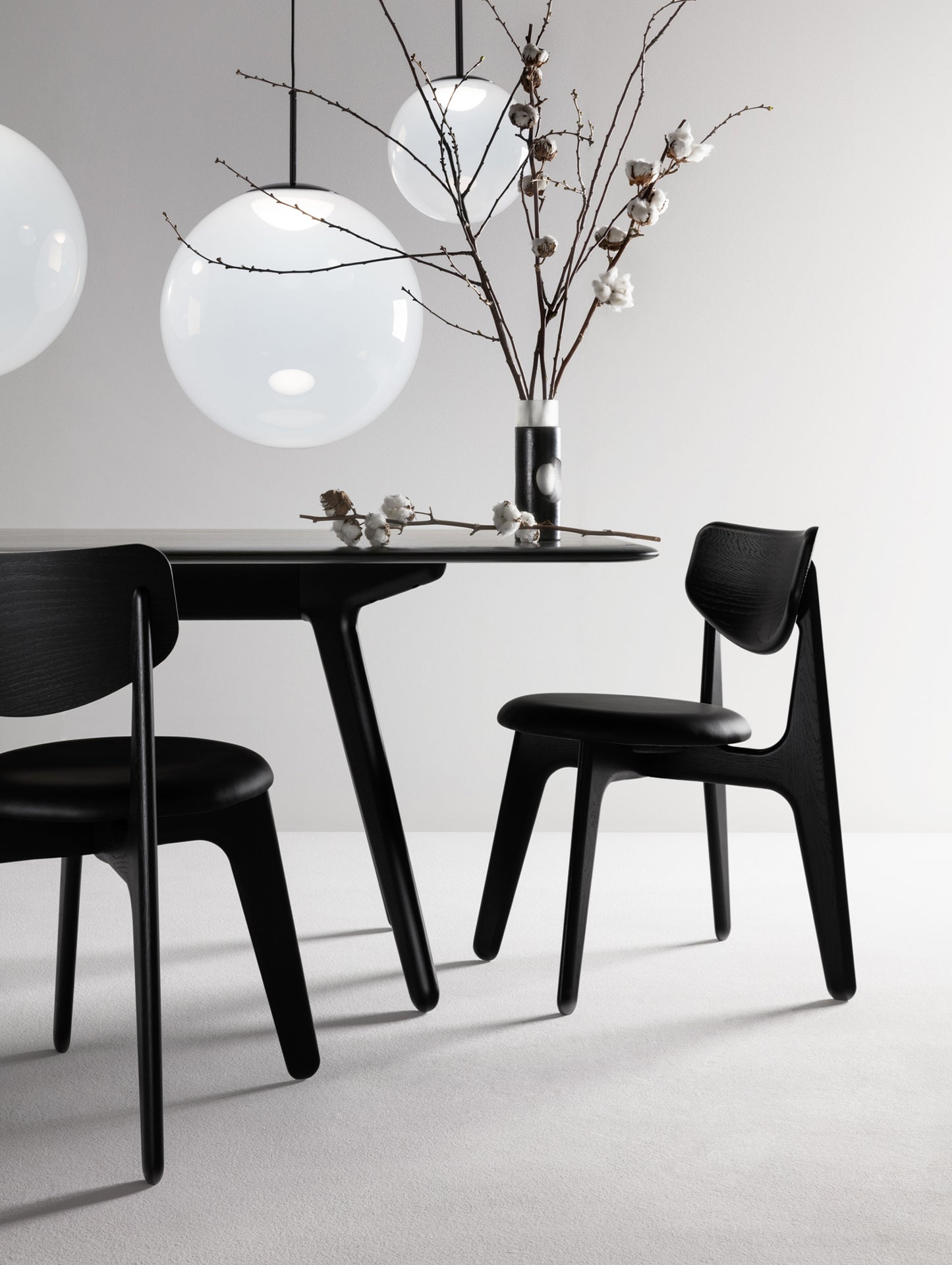 Slab Dining Chair Upholstered by Tom Dixon - Black Lacquered Oak / Black Leather