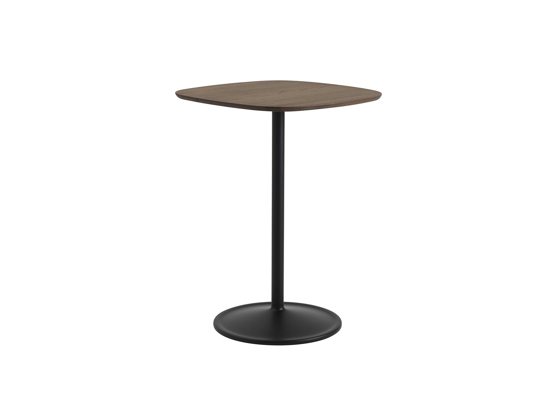 Soft Cafe Table by Muuto - Square (70x70 cm) / Height: 95 cm / Solid Dark Oiled Oak Top / Black Aluminium Base