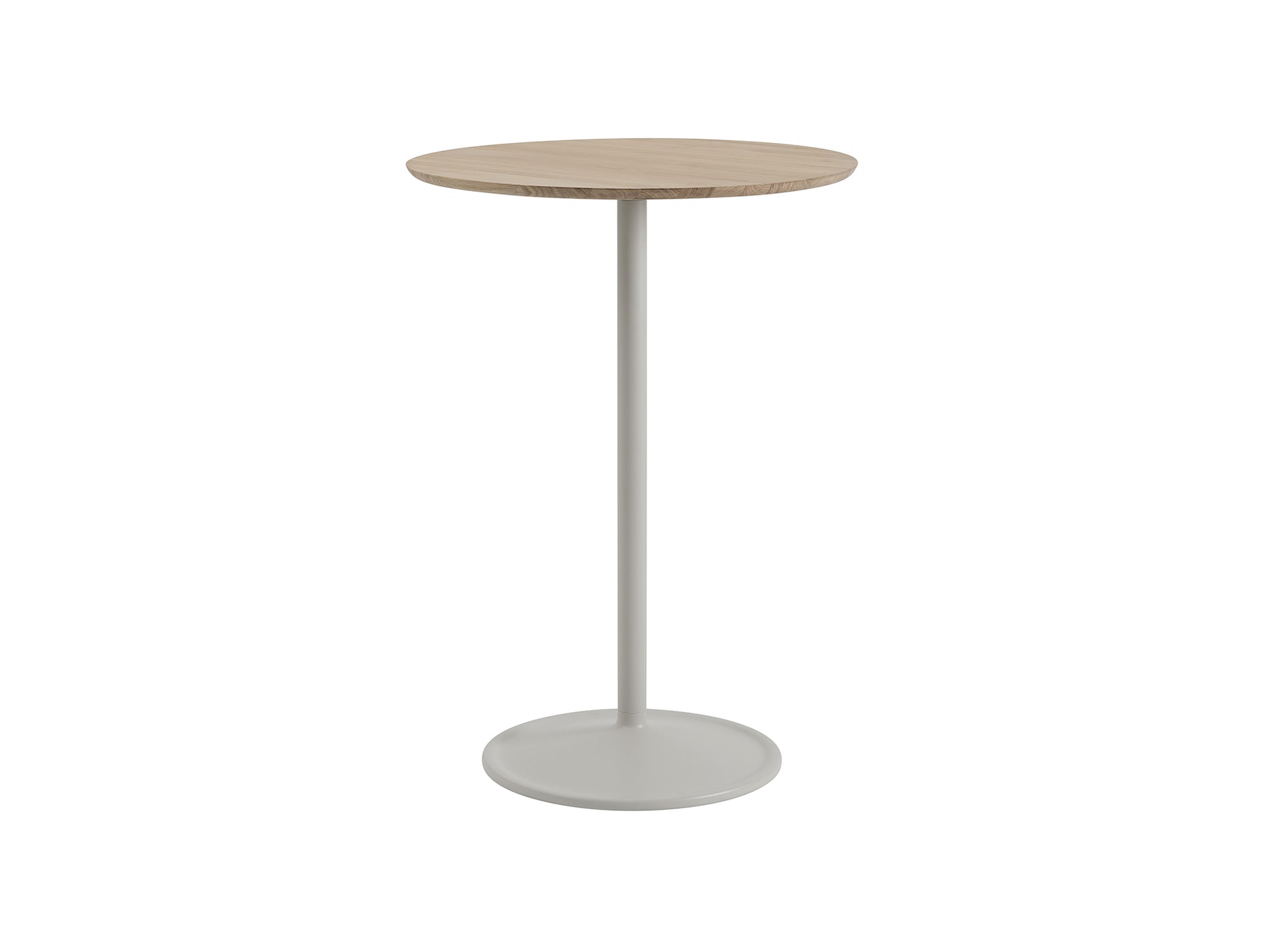 Soft Cafe Table by Muuto - Round (Diameter: 75 cm) / Height: 105 cm / Solid Oiled Oak Top / Grey Aluminium Base