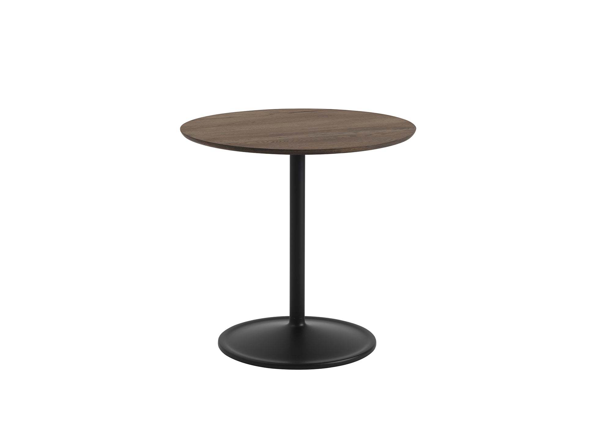 Soft Cafe Table by Muuto - Round (Diameter: 75 cm) / Height: 73 cm / Solid Dark Oiled Oak Top / Black Aluminium Base