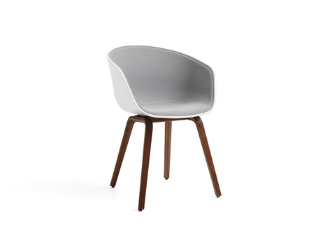 About A Chair AAC 22 - Front Upholstery by HAY - White 2.0 + Steelcut Trio 113 Shell / Lacquered Walnut Base