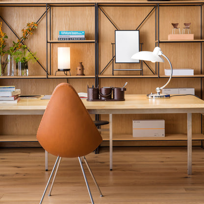 Drop Dining Chair 3110 by Fritz Hansen - Walnut Grace Leather / Chromed Steel