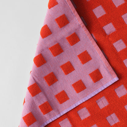 Squares Lilac/Warm Red Tea Towel by Wrap