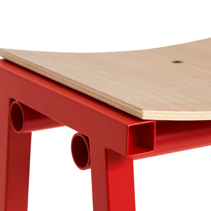 Taburete 8 Bar Stool by HAY - Lacquered Oak Seat / Signal Red Base