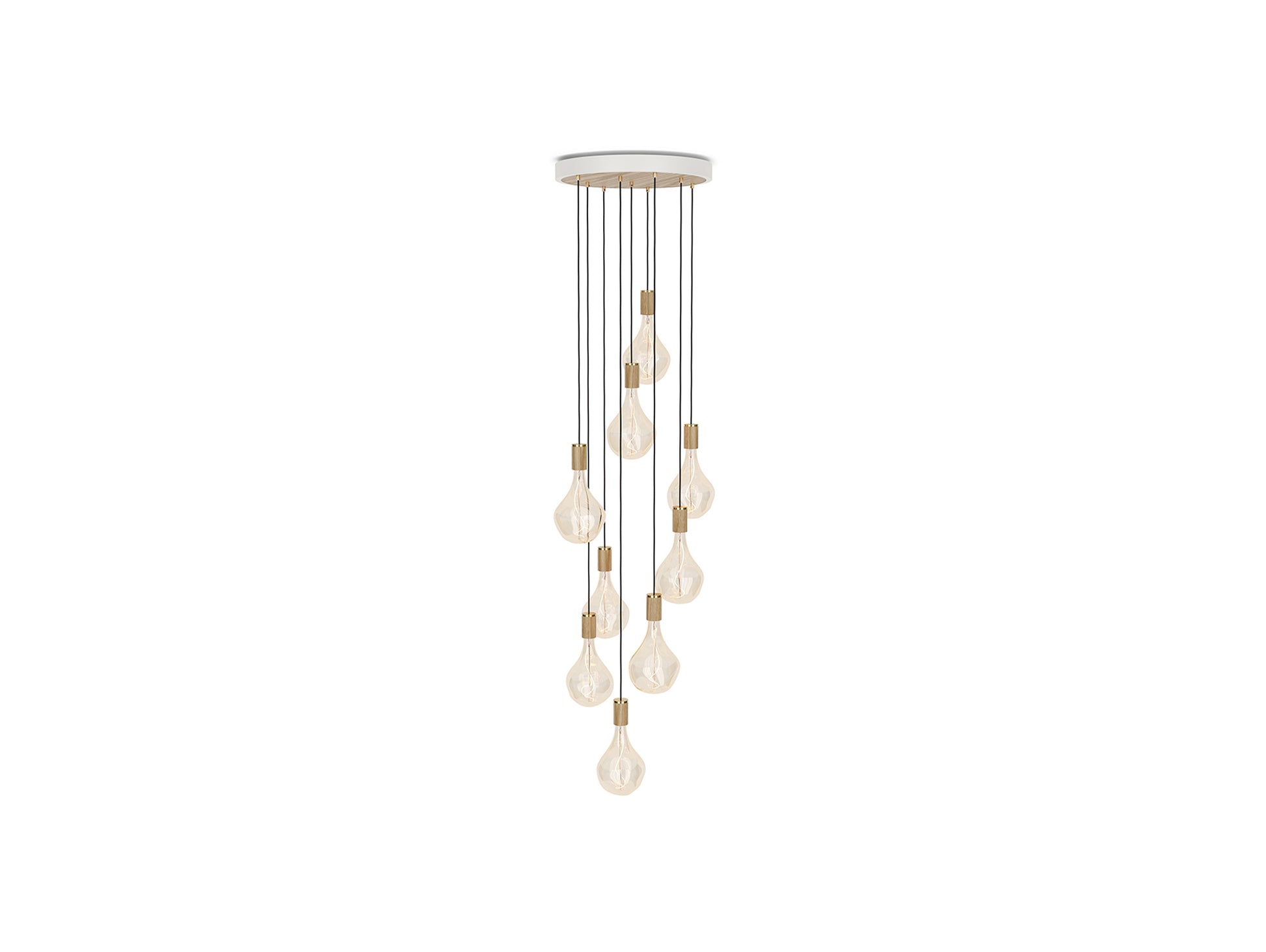 Nine Pendant with Voronoi II by Tala - White Canopy / Brass Grip with Oak Pendants