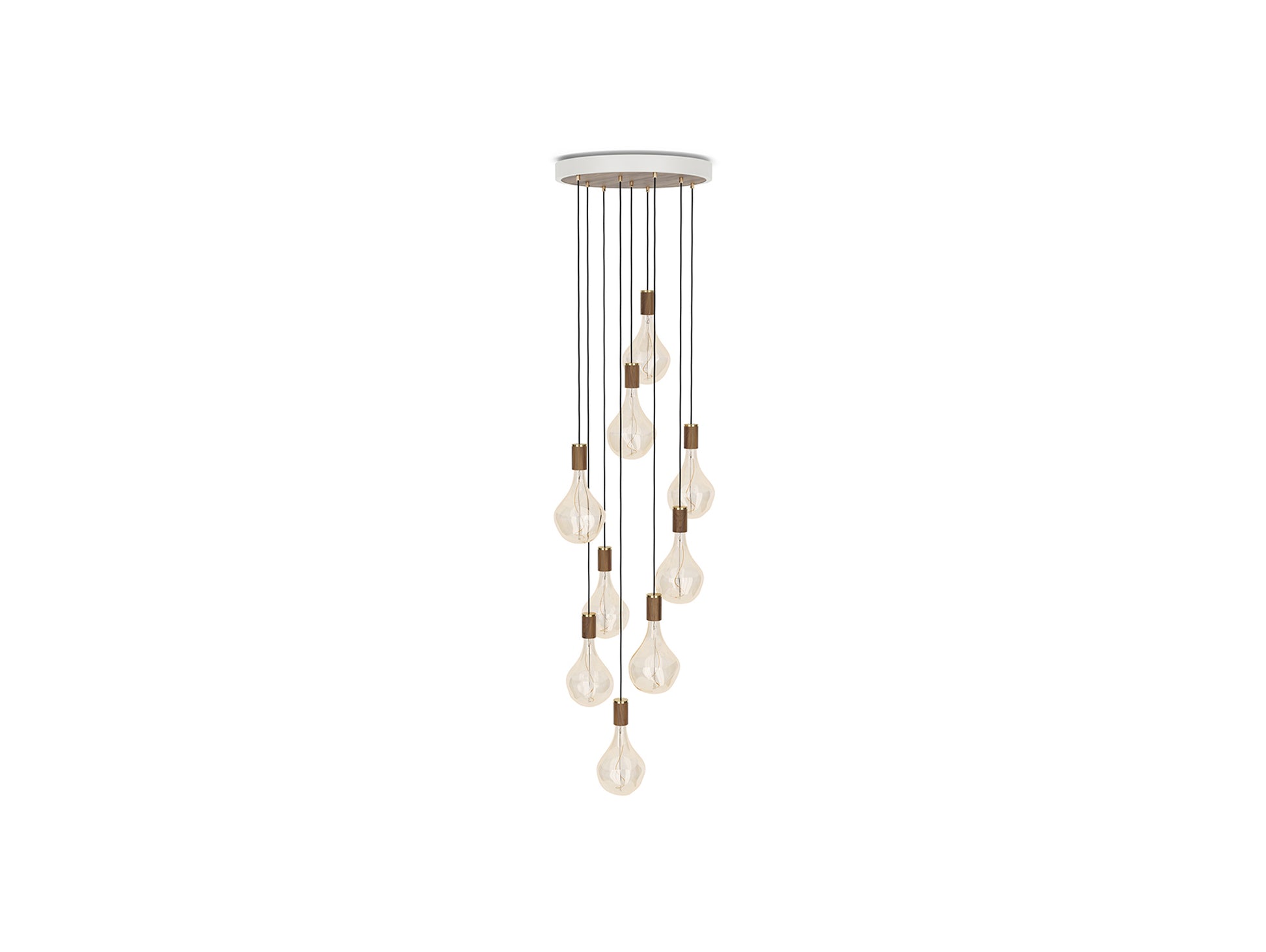 Nine Pendant with Voronoi II by Tala - White Canopy / Brass Grip with Walnut Pendants