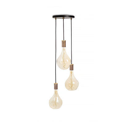 Triple Pendant with Voronoi II by Tala - Black Canopy / Brass Grip with Walnut Pendants