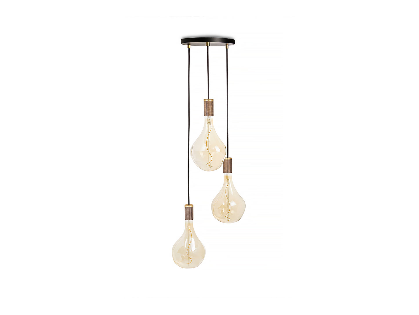 Triple Pendant with Voronoi II by Tala - Black Canopy / Brass Grip with Walnut Pendants