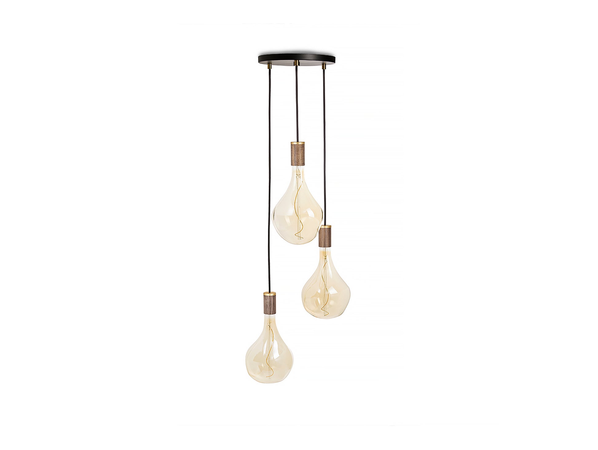 Triple Pendant with Voronoi II by Tala - Black Canopy / Brass Grip with Walnut Pendants