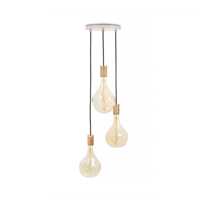 Triple Pendant with Voronoi II by Tala - White Canopy / Brass Grip with Oak Pendants