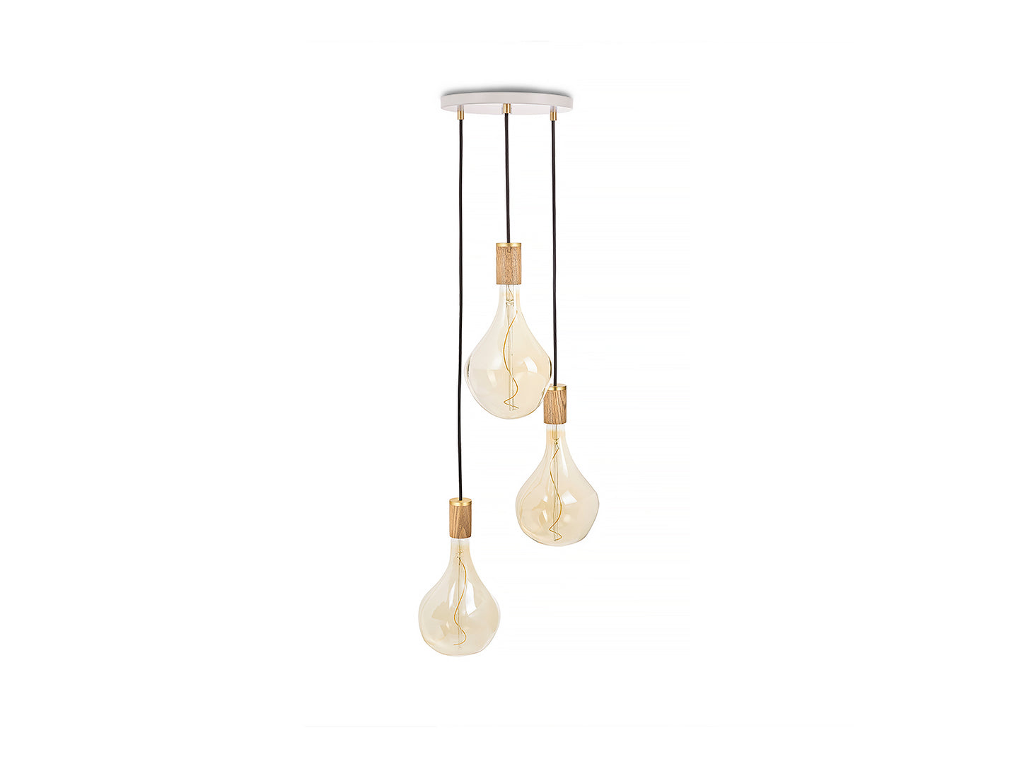 Triple Pendant with Voronoi II by Tala - White Canopy / Brass Grip with Oak Pendants