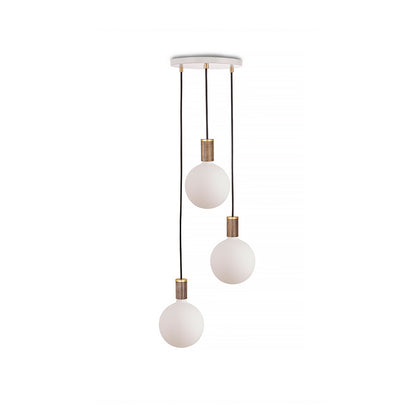 Triple Pendant with Sphere IV by Tala / White Canopy / Brass Grip with Walnut Pendants